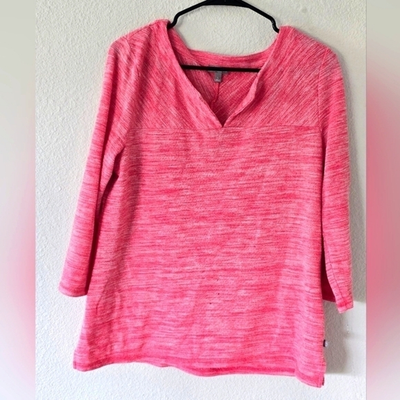T by Talbots Womens Sweater Top Large size V neck Pink 3/4 sleeves minimalist - Picture 1 of 14
